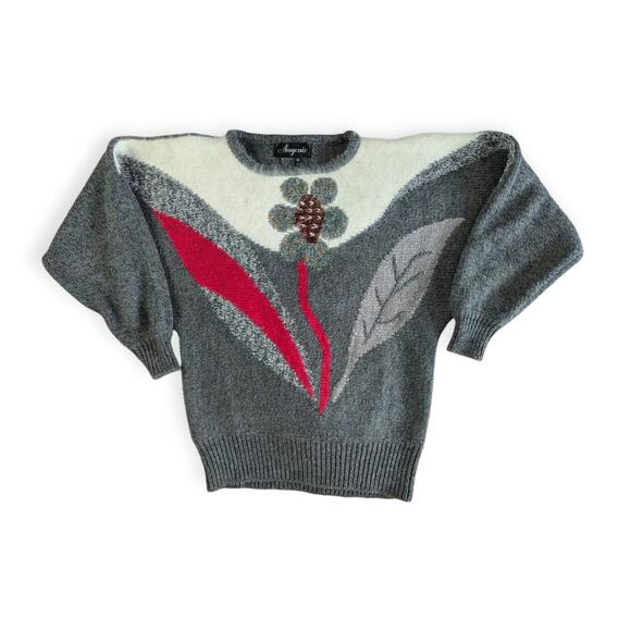 80's Daisy Sweater ~ ANGENIE Angora blend kimono sleeve 80's new wave - Picture 1 of 6